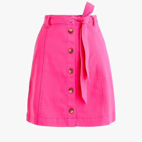 J. Crew Chino Button Front Mini Skirt With Tie Belt In Pink Size 10 NWT - Picture 1 of 9